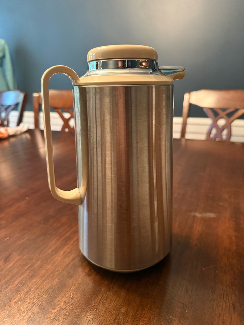 Vintage Corning Thermique 1 Quart Stainless Tan Thermal Carafe Hot or Cold